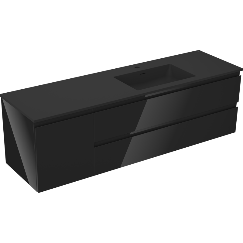 Mexen Orio meuble de salle de bain 160 cm avec lavabo Otis droit, 2T, 1P, noir brillant/noir mat - 91A13-16047-3-BBFFF70-W18P71