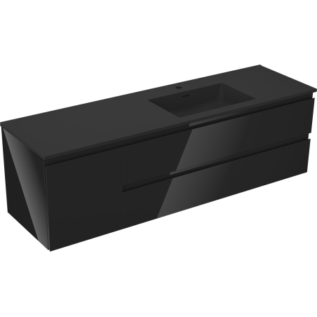 Mexen Orio meuble de salle de bain 160 cm avec lavabo Otis droit, 2T, 1P, noir brillant/noir mat - 91A13-16047-3-BBFFF70-W18P71