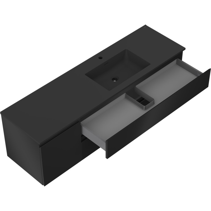 Mexen Orio armoire de salle de bain 160 cm avec lavabo Otis à droite, 2S, 1D, noir mat - 91A13-16047-3-BBFFF71-W18P71