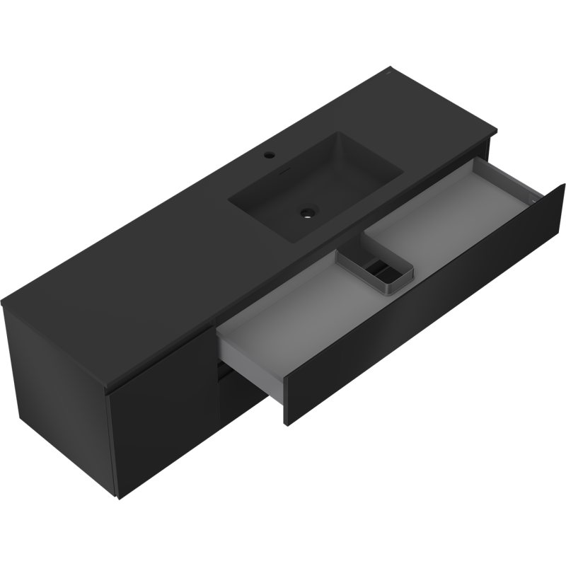 Mexen Orio meuble de salle de bain 160 cm avec lavabo Otis à droite, 2S, 1D, noir mat - 91A13-16047-3-BBFFF71-W18P71