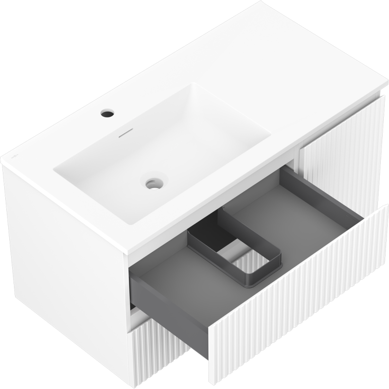 Mexen Rivel meuble de salle de bains 90 cm avec lavabo Otis gauche, 2S, 1D, rainuré, blanc mat - 91A23-09047-3-BBFFF01-W18L01