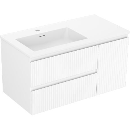 Mexen Rivel meuble de salle de bains 90 cm avec lavabo Otis gauche, 2S, 1D, rainuré, blanc mat - 91A23-09047-3-BBFFF01-W18L01