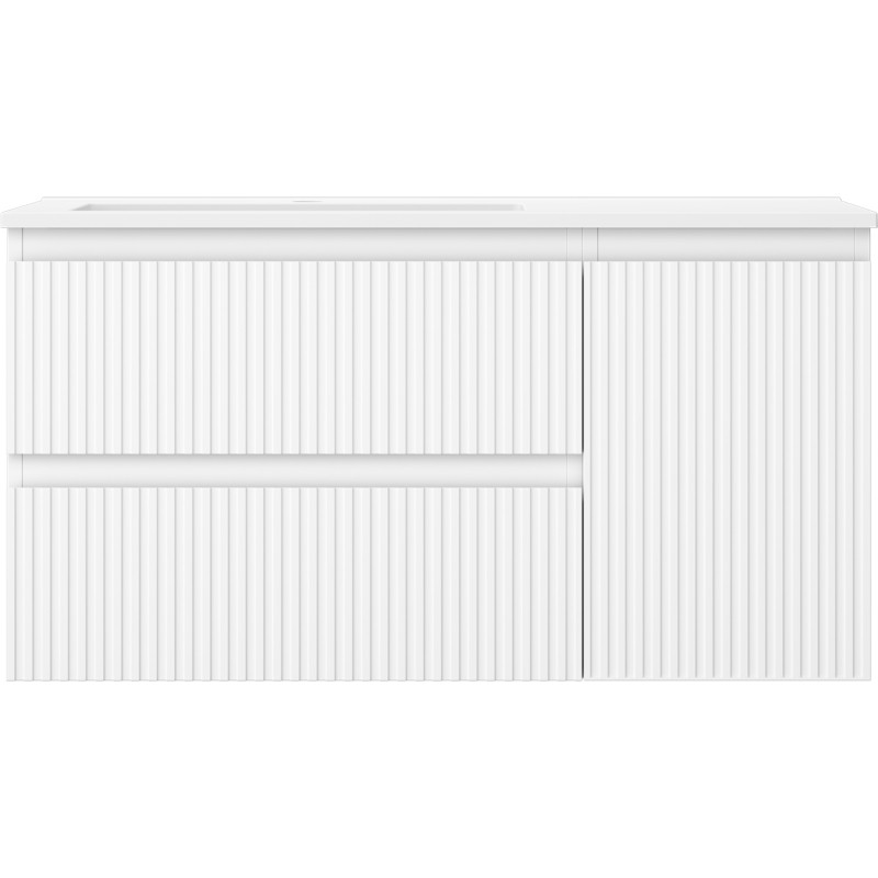 Mexen Rivel armoire de salle de bain 90 cm avec lavabo Otis gauche, 2S, 1D, rainurée, blanc mat - 91A23-09047-3-BBFFF01-W18L01