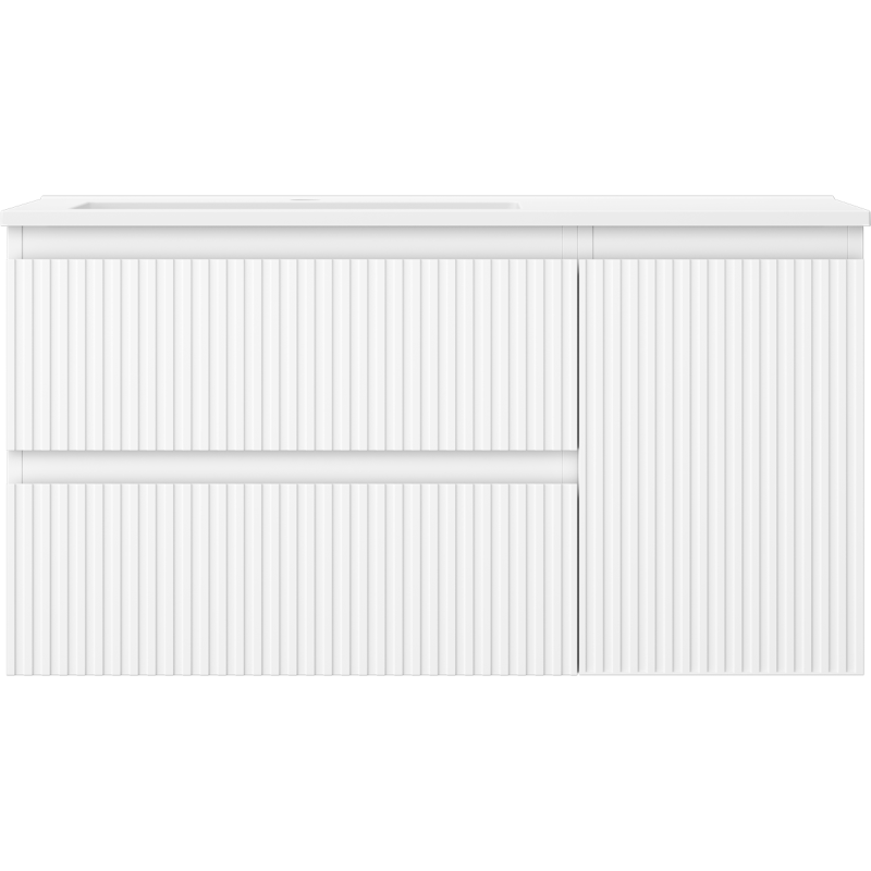 Mexen Rivel meuble de salle de bains 90 cm avec lavabo Otis gauche, 2S, 1D, rainuré, blanc mat - 91A23-09047-3-BBFFF01-W18L01