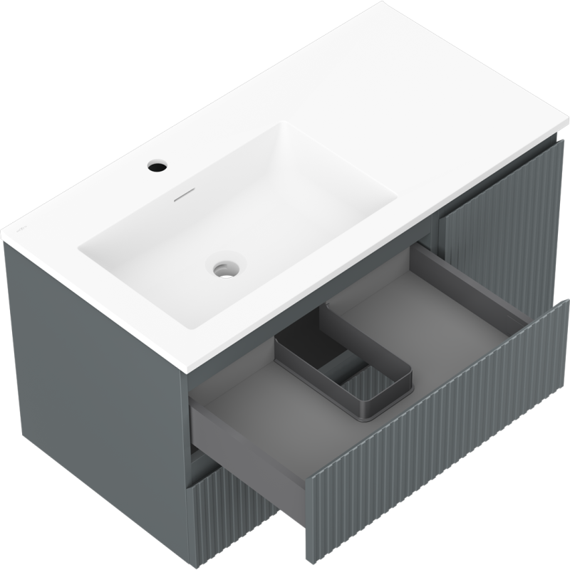 Mexen Rivel meuble de salle de bain 90 cm avec lavabo Otis gauche, 2T, 1P, rainuré, graphite mat/blanc mat