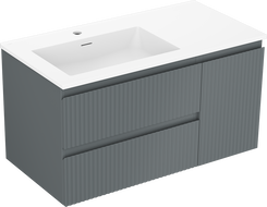 Mexen Rivel meuble de salle de bain 90 cm avec lavabo Otis gauche, 2T, 1P, rainuré, graphite mat/blanc mat