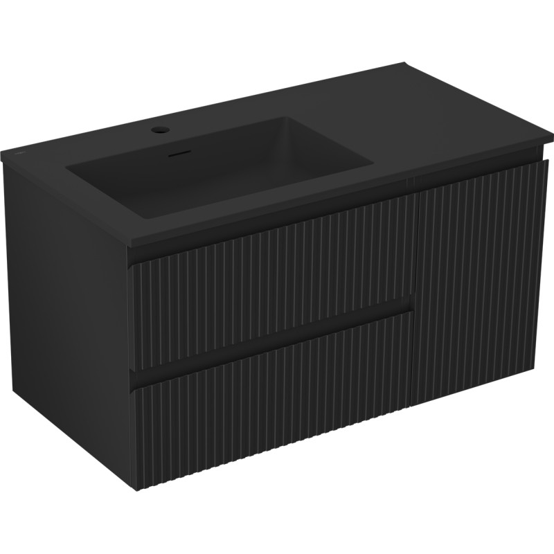 Mexen Rivel armoire de salle de bains 90 cm avec lavabo Otis gauche, 2T, 1P, rainurée, noire mate