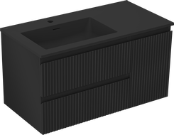 Mexen Rivel meuble de salle de bain 90 cm avec lavabo Otis gauche, 2S, 1D, rainuré, noir mat - 91A23-09047-3-BBFFF71-W18L71