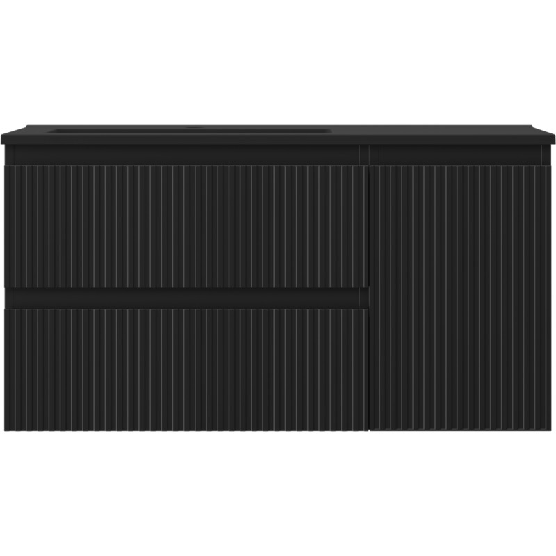Mexen Rivel armoire de salle de bains 90 cm avec lavabo Otis gauche, 2T, 1P, rainurée, noire mate