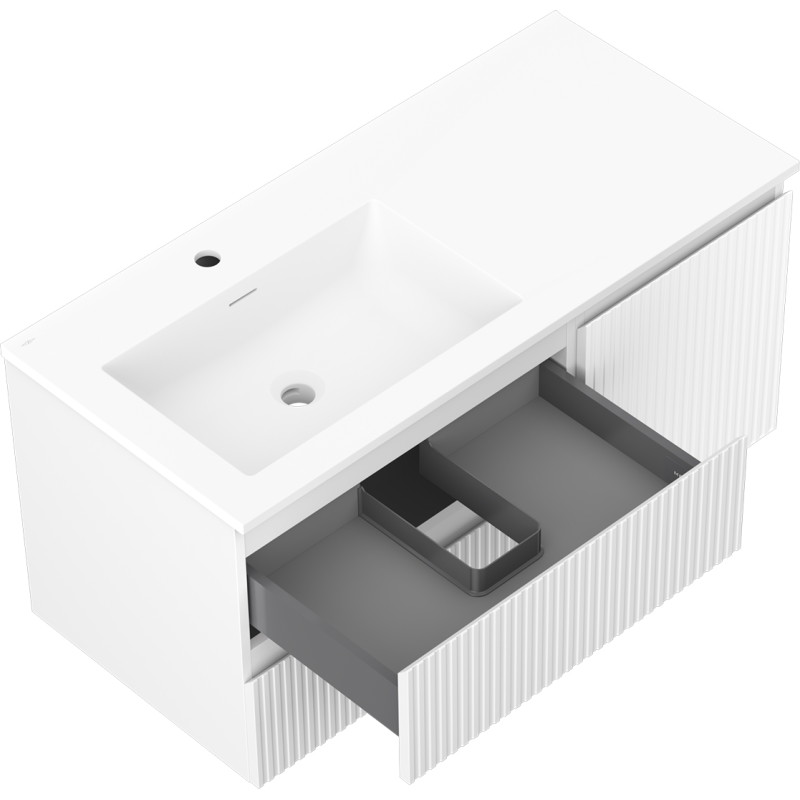 Mexen Rivel armoire de salle de bain 100 cm avec lavabo Otis à gauche, 2S, 1D, rainurée, blanc mat