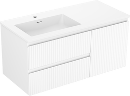Mexen Rivel meuble de salle de bain 100 cm avec lavabo Otis gauche, 2T, 1P, rainuré, blanc mat - 91A23-10047-3-BBFFF01-W18L01
