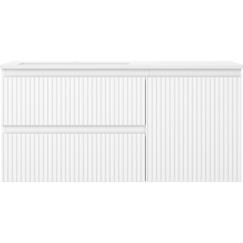 Mexen Rivel meuble de salle de bain 100 cm avec lavabo Otis gauche, 2T, 1P, rainuré, blanc mat - 91A23-10047-3-BBFFF01-W18L01