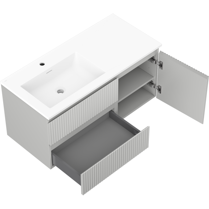 Mexen Rivel armoire de salle de bain 100 cm avec lavabo Otis gauche, 2T, 1P, rainurée, gris mat/blanc mat