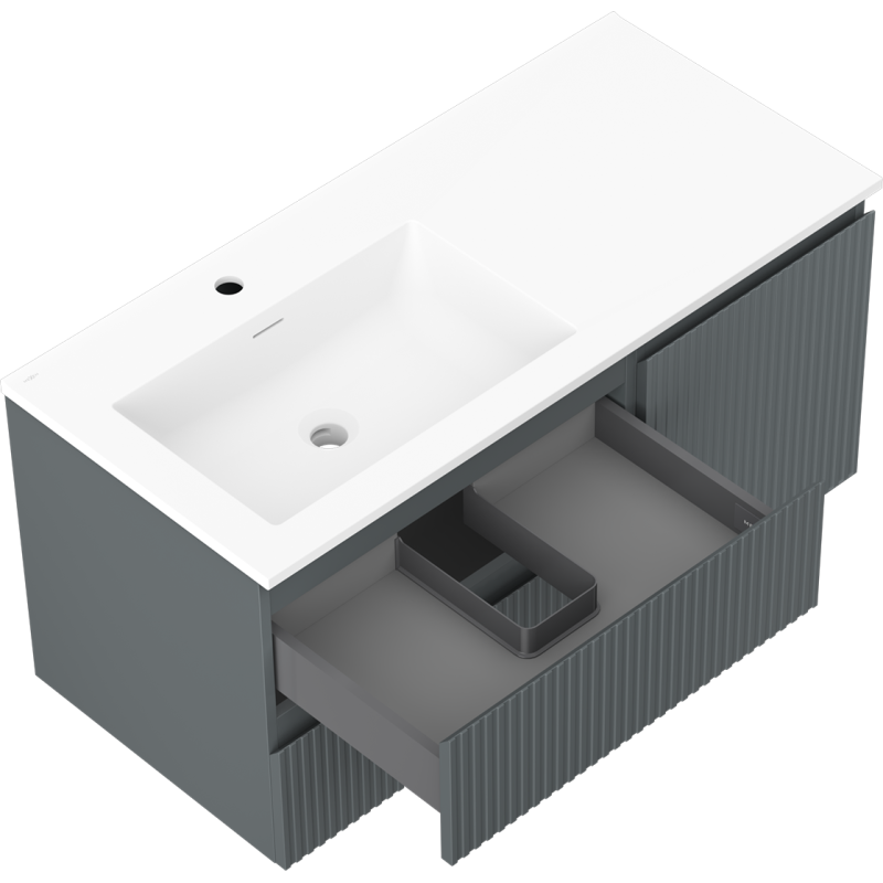 Mexen Rivel armoire de salle de bain 100 cm avec lavabo Otis gauche, 2S, 1D, rainurée, graphite/blanc mat