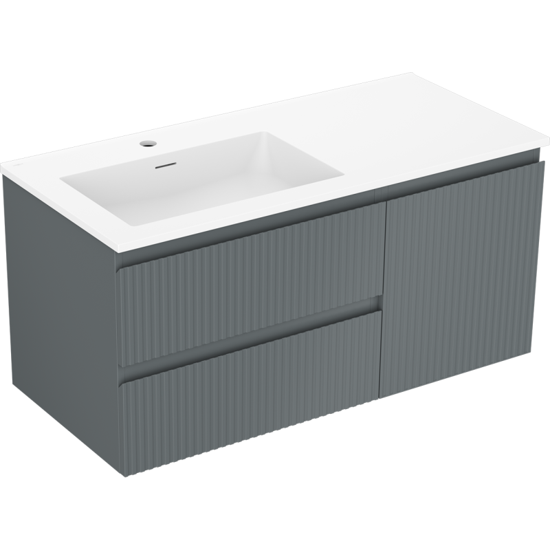 Mexen Rivel armoire de salle de bain 100 cm avec lavabo Otis gauche, 2S, 1D, rainurée, graphite/blanc mat
