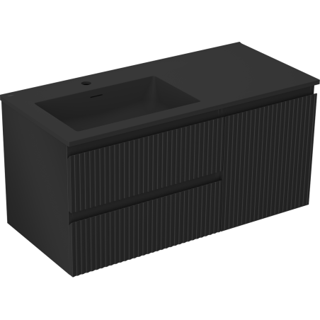 Mexen Rivel meuble de salle de bain 100 cm avec lavabo Otis gauche, 2S, 1D, rainuré, noir mat - 91A23-10047-3-BBFFF71-W18L71