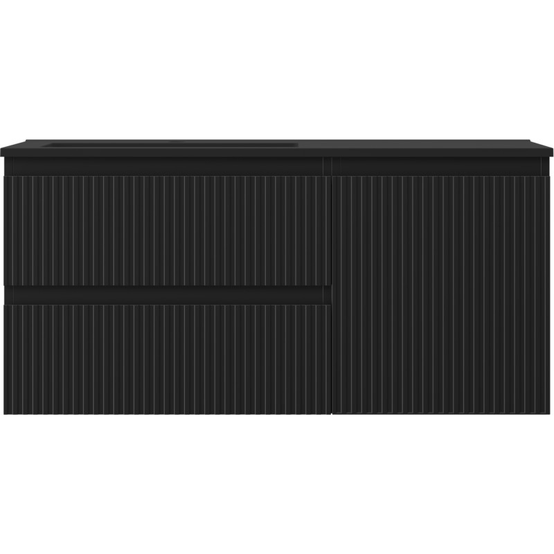 Mexen Rivel armoire de salle de bain de 100 cm avec lavabo Otis gauche, 2 tiroirs, 1 porte, rainuré, noir mat