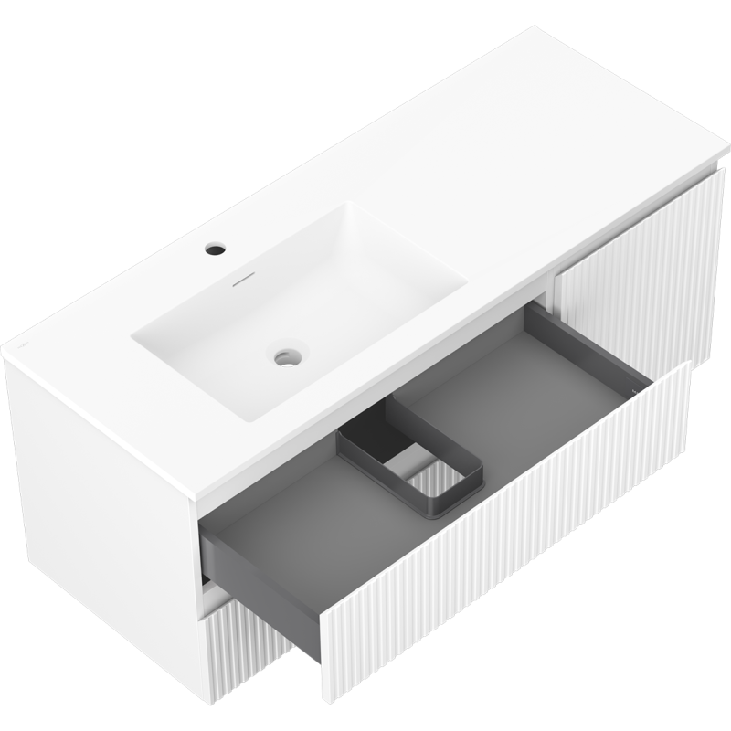 Mexen Rivel meuble de salle de bain 120 cm avec lavabo Otis gauche, 2S, 1D, rainuré, blanc mat - 91A23-12047-3-BBFFF01-W18L01
