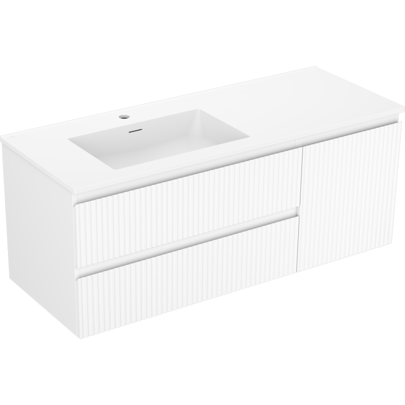 Mexen Rivel meuble de salle de bain 120 cm avec lavabo Otis gauche, 2S, 1D, rainuré, blanc mat - 91A23-12047-3-BBFFF01-W18L01