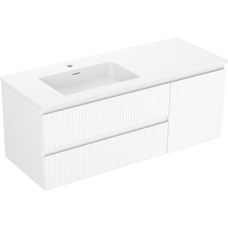 Mexen Rivel meuble de salle de bain 120 cm avec lavabo Otis gauche, 2T, 1P, rainuré, blanc mat - 91A23-12047-3-BBFFF01-W18L01