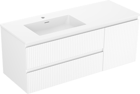 Mexen Rivel meuble de salle de bain 120 cm avec lavabo Otis gauche, 2T, 1P, rainuré, blanc mat - 91A23-12047-3-BBFFF01-W18L01