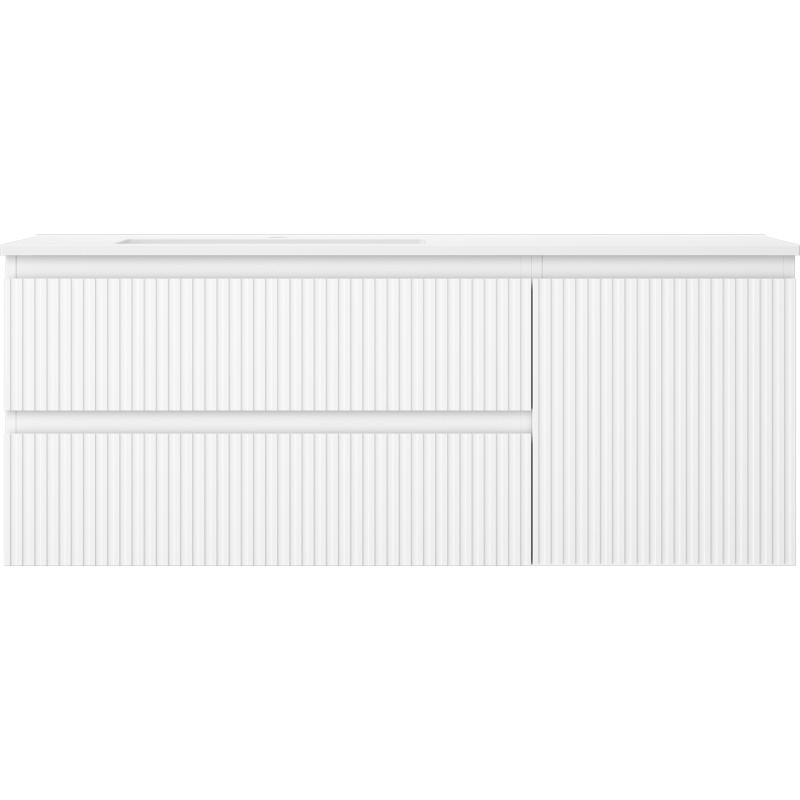 Mexen Rivel meuble de salle de bain 120 cm avec lavabo Otis gauche, 2T, 1P, rainuré, blanc mat - 91A23-12047-3-BBFFF01-W18L01