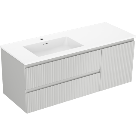Mexen Rivel armoire de salle de bain 120 cm avec lavabo Otis gauche, 2S, 1D, nervurée, gris mat/blanc mat