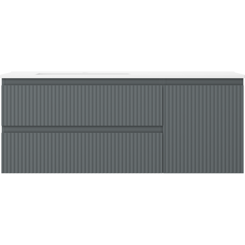 Mexen Rivel armoire de salle de bain 120 cm avec lavabo Otis gauche, 2S, 1D, côtelée, graphite/blanc mat