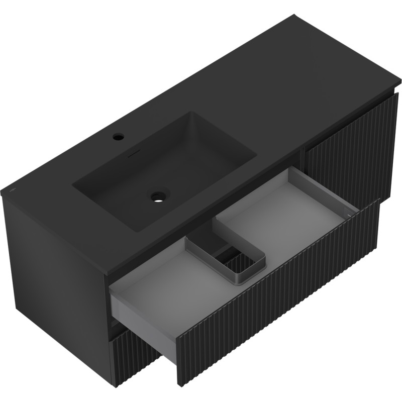Mexen Rivel armoire de salle de bains 120 cm avec lavabo Otis gauche, 2T, 1P, rainurée, noir mat - 91A23-12047-3-BBFFF71-W18L71