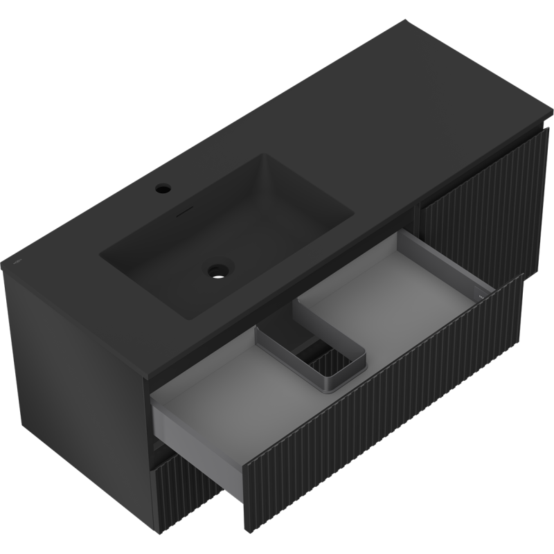 Mexen Rivel meuble de salle de bain 120 cm avec lavabo Otis à gauche, 2S, 1D, rainuré, noir mat - 91A23-12047-3-BBFFF71-W18L71