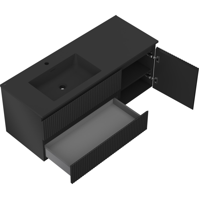 Mexen Rivel armoire de salle de bains 120 cm avec lavabo Otis gauche, 2T, 1P, rainurée, noir mat - 91A23-12047-3-BBFFF71-W18L71