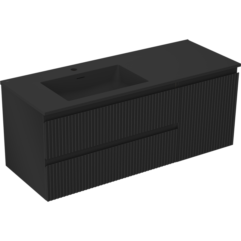 Mexen Rivel meuble de salle de bain 120 cm avec lavabo Otis à gauche, 2S, 1D, rainuré, noir mat - 91A23-12047-3-BBFFF71-W18L71