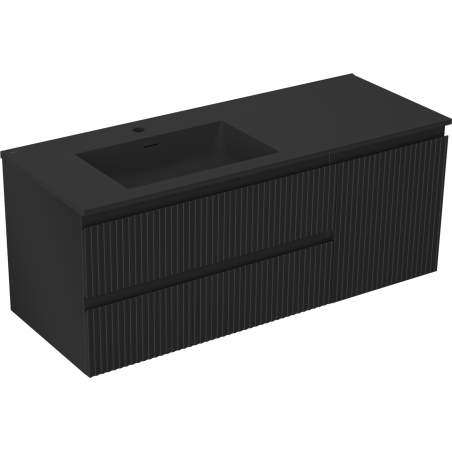 Mexen Rivel meuble de salle de bain 120 cm avec lavabo Otis à gauche, 2S, 1D, rainuré, noir mat - 91A23-12047-3-BBFFF71-W18L71
