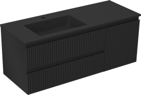 Mexen Rivel meuble de salle de bain 120 cm avec lavabo Otis à gauche, 2S, 1D, rainuré, noir mat - 91A23-12047-3-BBFFF71-W18L71