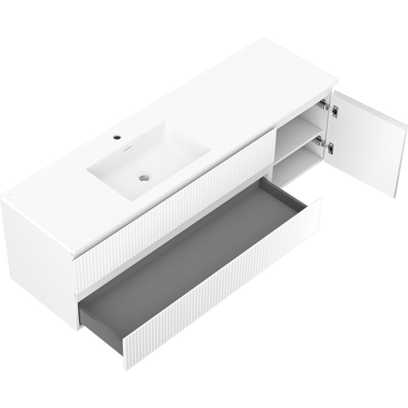 Mexen Rivel armoire de salle de bain 160 cm avec lavabo Otis gauche, 2S, 1D, rainurée, blanc mat - 91A23-16047-3-BBFFF01-W18L01