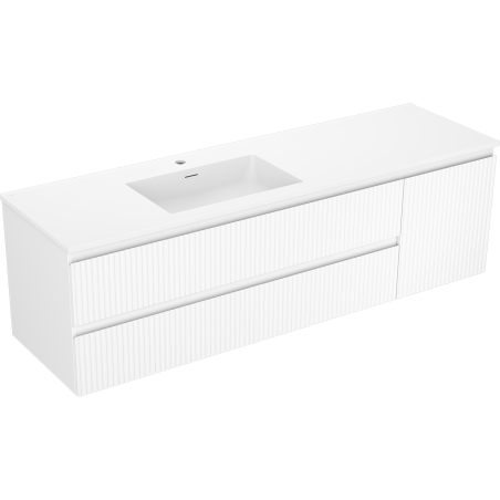 Mexen Rivel meuble de salle de bain 160 cm avec lavabo Otis gauche, 2S, 1D, rainuré, blanc mat - 91A23-16047-3-BBFFF01-W18L01