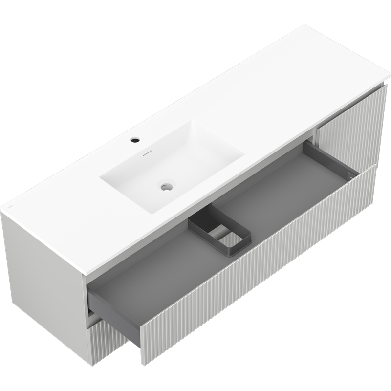 Mexen Rivel armoire de salle de bain 160 cm avec lavabo Otis gauche, 2S, 1D, cannelée, gris mat/blanc mat