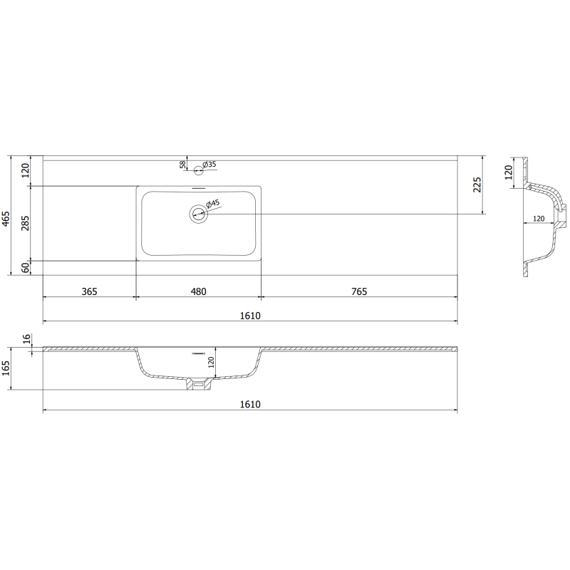Mexen Rivel armoire de salle de bain 160 cm avec lavabo Otis gauche, 2S, 1D, rainurée, graphite/blanc mat