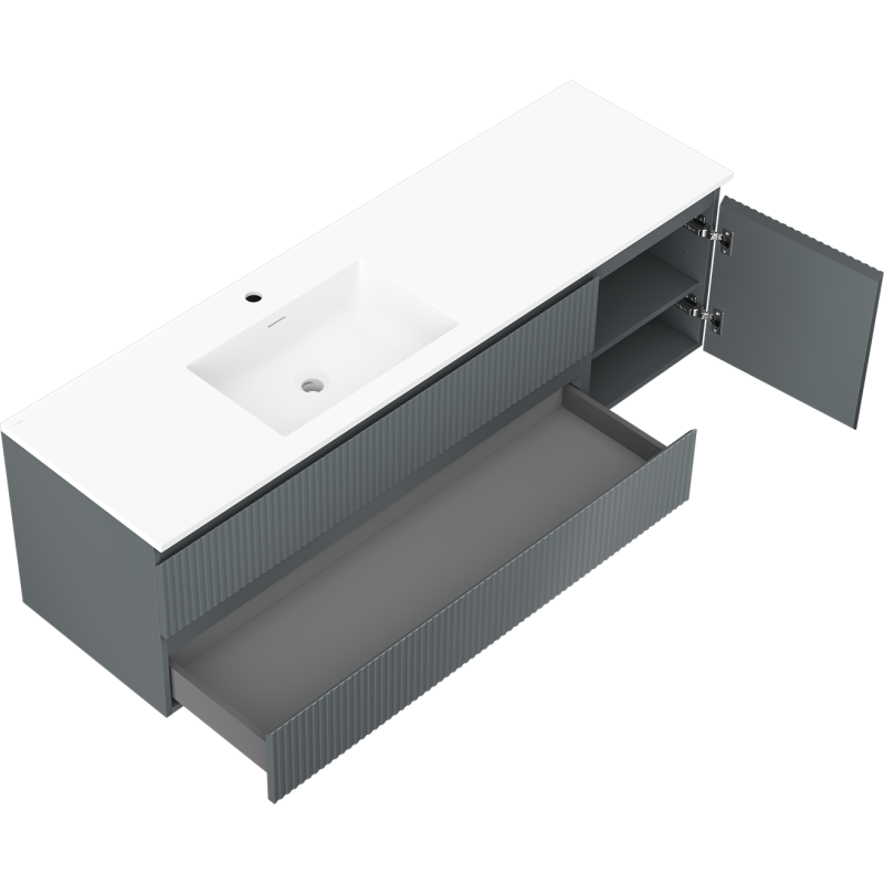 Mexen Rivel armoire de salle de bain 160 cm avec lavabo Otis gauche, 2S, 1D, rainurée, graphite/blanc mat