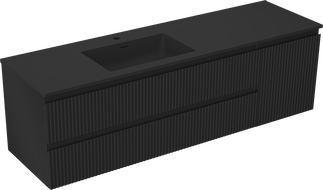 Mexen Rivel armoire de salle de bain 160 cm avec lavabo Otis gauche, 2S, 1D, rainurée, noir mat - 91A23-16047-3-BBFFF71-W18L71