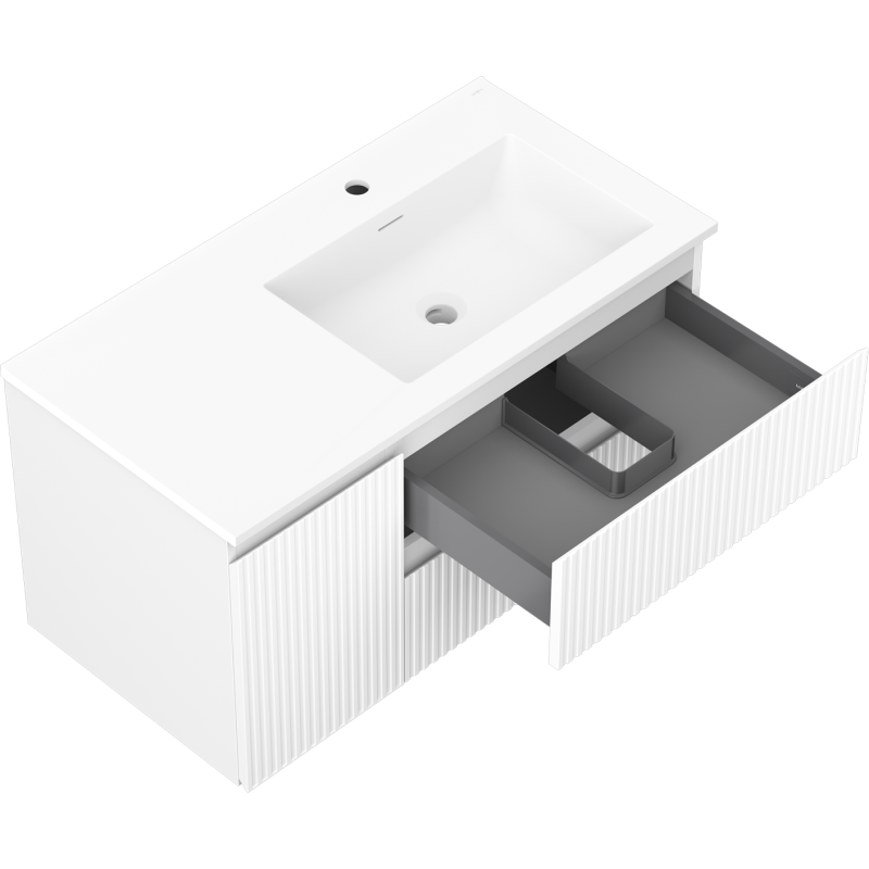 Mexen Rivel meuble de salle de bain 90 cm avec lavabo Otis à droite, 2S, 1D, rainuré, blanc mat - 91A23-09047-3-BBFFF01-W18P01