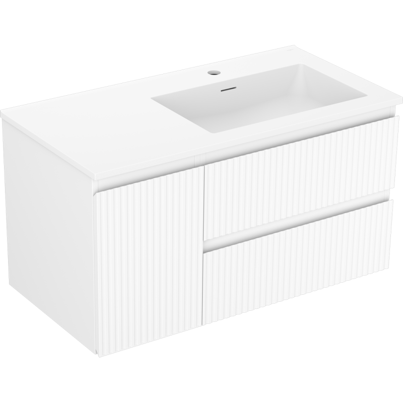 Mexen Rivel meuble de salle de bain 90 cm avec lavabo Otis à droite, 2S, 1D, rainuré, blanc mat - 91A23-09047-3-BBFFF01-W18P01