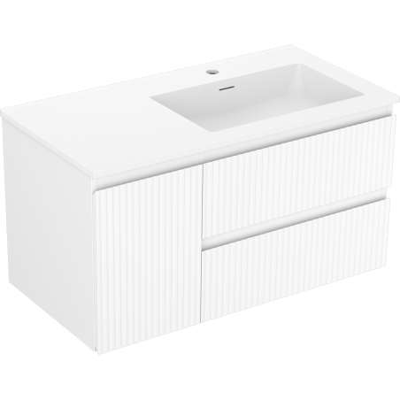 Mexen Rivel meuble de salle de bain 90 cm avec lavabo Otis à droite, 2S, 1D, rainuré, blanc mat - 91A23-09047-3-BBFFF01-W18P01