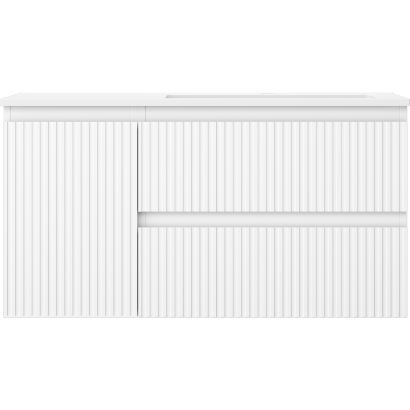 Mexen Rivel meuble de salle de bain 90 cm avec lavabo Otis à droite, 2S, 1D, rainuré, blanc mat - 91A23-09047-3-BBFFF01-W18P01