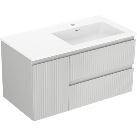 Mexen Rivel meuble de salle de bain 90 cm avec lavabo Otis à droite, 2S, 1D, rainuré, gris mat/blanc mat