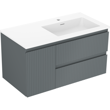 Mexen Rivel meuble de salle de bain 90 cm avec lavabo Otis à droite, 2S, 1D, rainuré, graphite/blanc mat