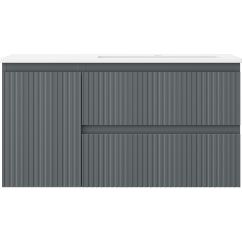 Mexen Rivel meuble de salle de bain 90 cm avec lavabo Otis à droite, 2S, 1D, rainuré, graphite/blanc mat