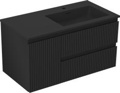 Mexen Rivel meuble-lavabo 90 cm avec lavabo Otis à droite, 2S, 1D, nervuré, noir mat - 91A23-09047-3-BBFFF71-W18P71
