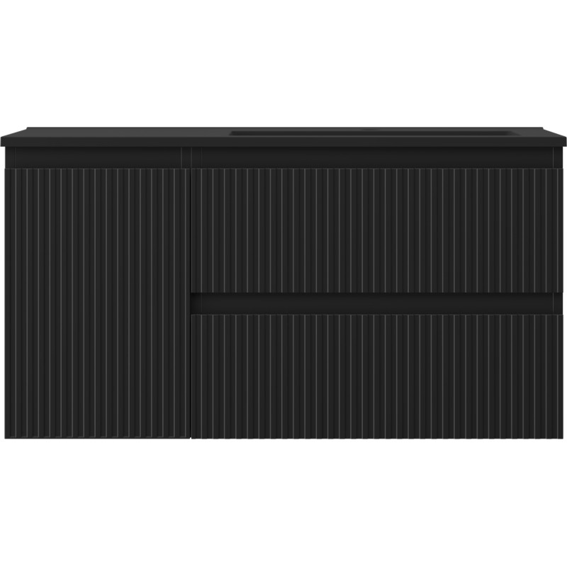 Mexen Rivel armoire de salle de bain 90 cm avec lavabo Otis à droite, 2S, 1D, rainurée, noir mat