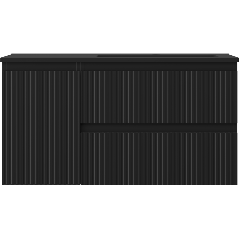 Mexen Rivel meuble-lavabo 90 cm avec lavabo Otis à droite, 2S, 1D, nervuré, noir mat - 91A23-09047-3-BBFFF71-W18P71